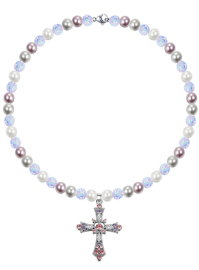 KwOnline十字架彩钻项链 粉紫混色甜酷y2k辣妹手作拼接定制饰品