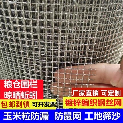 钢丝网镀锌编织网04孔玉米粒粮仓网防老鼠铁丝网晒蚯蚓工地筛沙网
