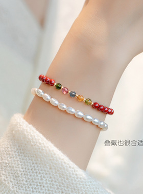 天然细款朱砂手串本命年极细手链碧玺喜乐女士新意礼物文艺新鲜感