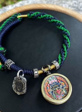 藏式手绘扎基拉姆小唐卡手链随身编织男女转运手绳护身符礼物饰品