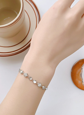 S925纯银波光点点莫桑石手链高级时尚精致莫桑钻手饰工厂