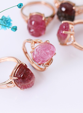 天然碧玺戒指雕刻西瓜