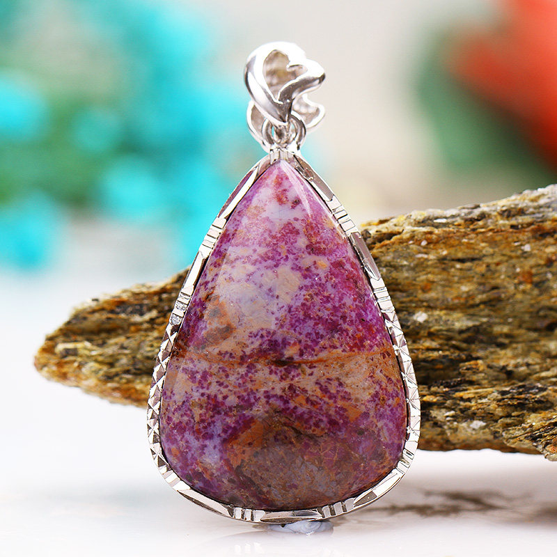 泥地樱花南非老料天然舒俱来吊坠紫色水滴形裸石纯银包边镶嵌饰品