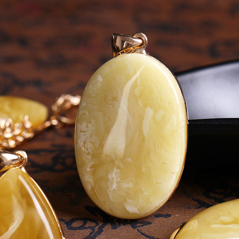 超值波兰天然正品蜜蜡吊坠白花蜜琥珀挂件925纯银镶嵌送高档挂绳