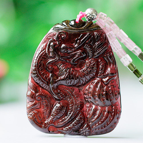 收藏级 天然老坑紫红碧玺吊坠 龙牌挂件晶体干净生意兴隆 未注胶