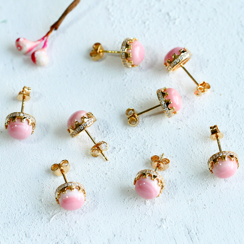 多款 香港珠宝展天然女皇螺耳饰925纯银镀金耳坠粉嫩美艳女款耳钉