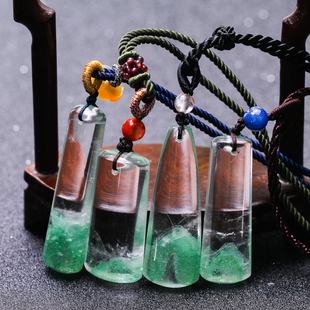 春树暮云巴西天然青幽灵吊坠翠绿色金字塔形异象水晶女士高端饰品