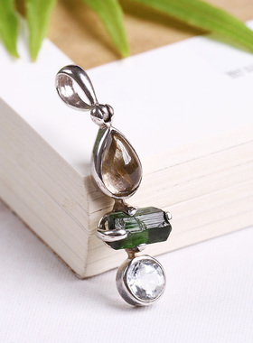 碧玺巴厘岛托帕石自然主义吊坠