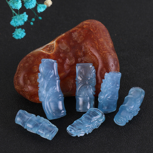 巴西天然海蓝宝吊坠玻璃体冰透水润起荧光竹节小花立体雕刻送挂绳