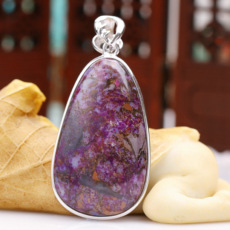 梦幻星河南非老料天然舒俱来吊坠蓝紫色裸石纯银包边镶嵌饰品礼物