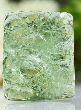 巴西天然绿碧玺吊坠鲤鱼戏荷双面雕件送证书电气石男女礼物7.52g