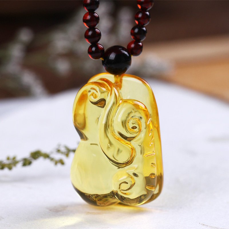 波罗的海天然琥珀项链 金珀葫芦如意吊坠挂件雕件 配项链送证书