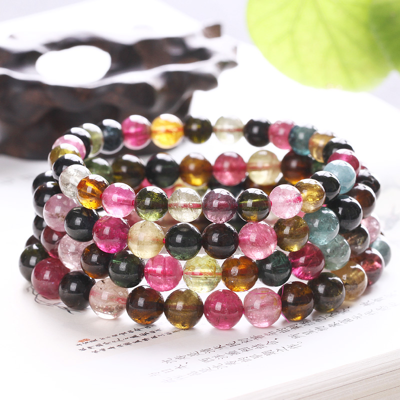苏幕水晶 碧玺手链女 巴西进口天然宝石蓝绿红黄粉糖果色碧玺手串