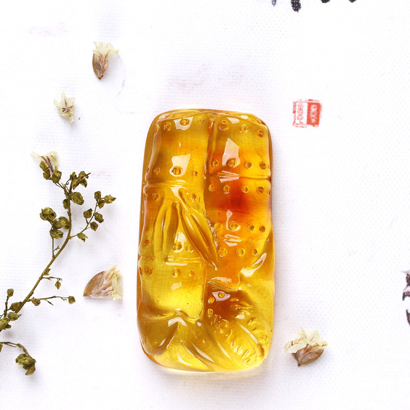 波罗的海天然琥珀项链 金珀竹节步步高吊坠挂件雕件 配项链送证书