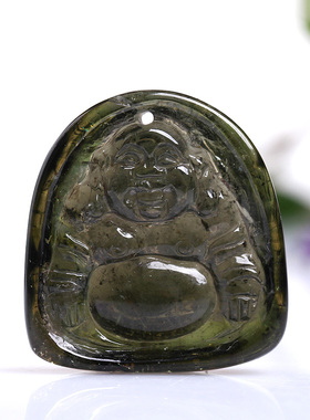 巴西绿色碧玺手工雕刻保平安吊坠