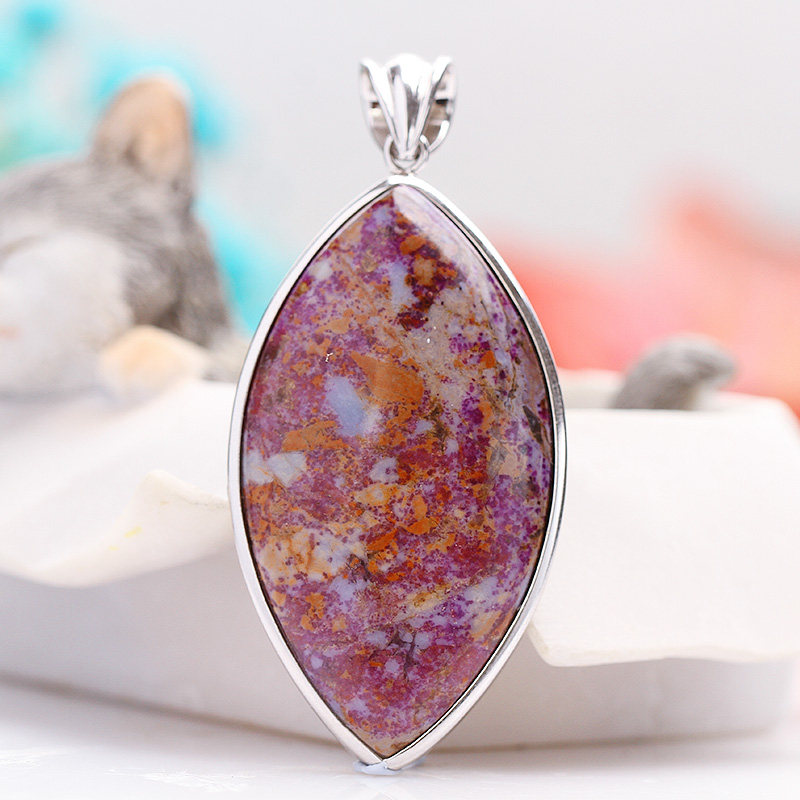 泥地樱花南非天然舒俱来大吊坠玉化老料马眼形裸石纯银包边饰品女