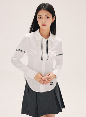 HTCU 莉迪亚 木耳边收腰衬衫长袖法式温柔风白色修身显瘦打底衫女