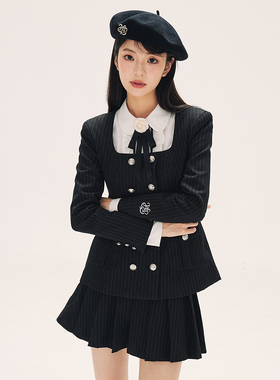 HTCU 艾米丽 复古非正式学院风休闲西装收腰衬衫外套JK制服套装裙