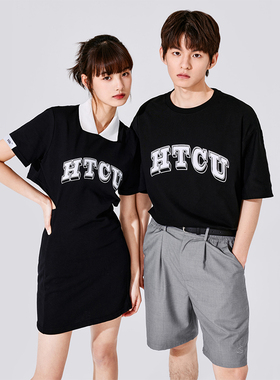 HTCU 辣妹风镂空连衣裙Polo领露腰显瘦包臀A字裙子女蓝色学院风