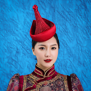 女士民族舞蹈演出服冠饰小帽子蒙古族原创高端精致时尚头饰帽子