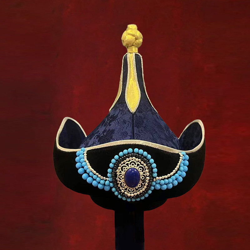 男士儿童成人藏蓝色蒙古帽子摄影写真走秀演出舞蹈王爷帽时尚旅拍