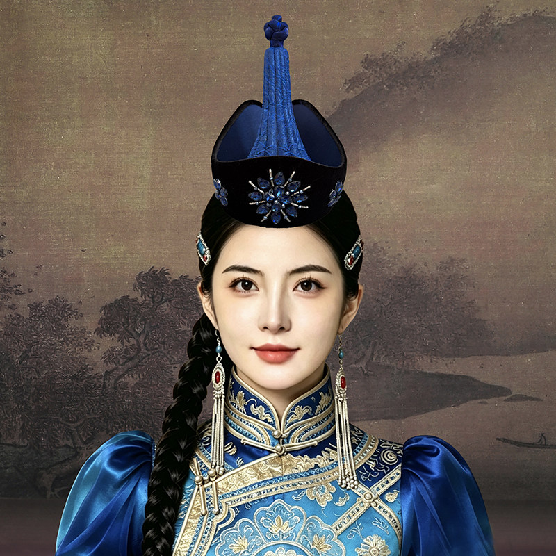 蒙古族时尚蒙元素歪歪帽额头小帽子手工缝制蒙古服配饰头饰造型