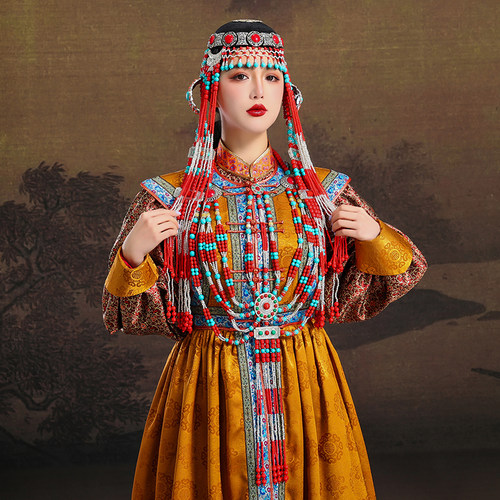 蒙古族女士红色乌拉特帽子流苏内蒙古民族舞蹈摄影婚礼走秀演出帽