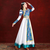 原创女蒙古袍白色连衣裙内蒙古少数民族服饰舞蹈演出摄影礼仪婚礼