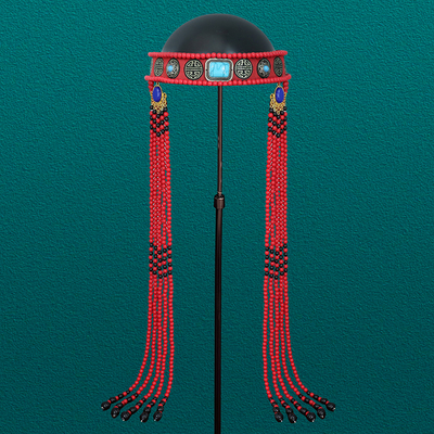 蒙古族红色头饰民族风发饰品额头链子流苏高端舞蹈演出摄影走秀