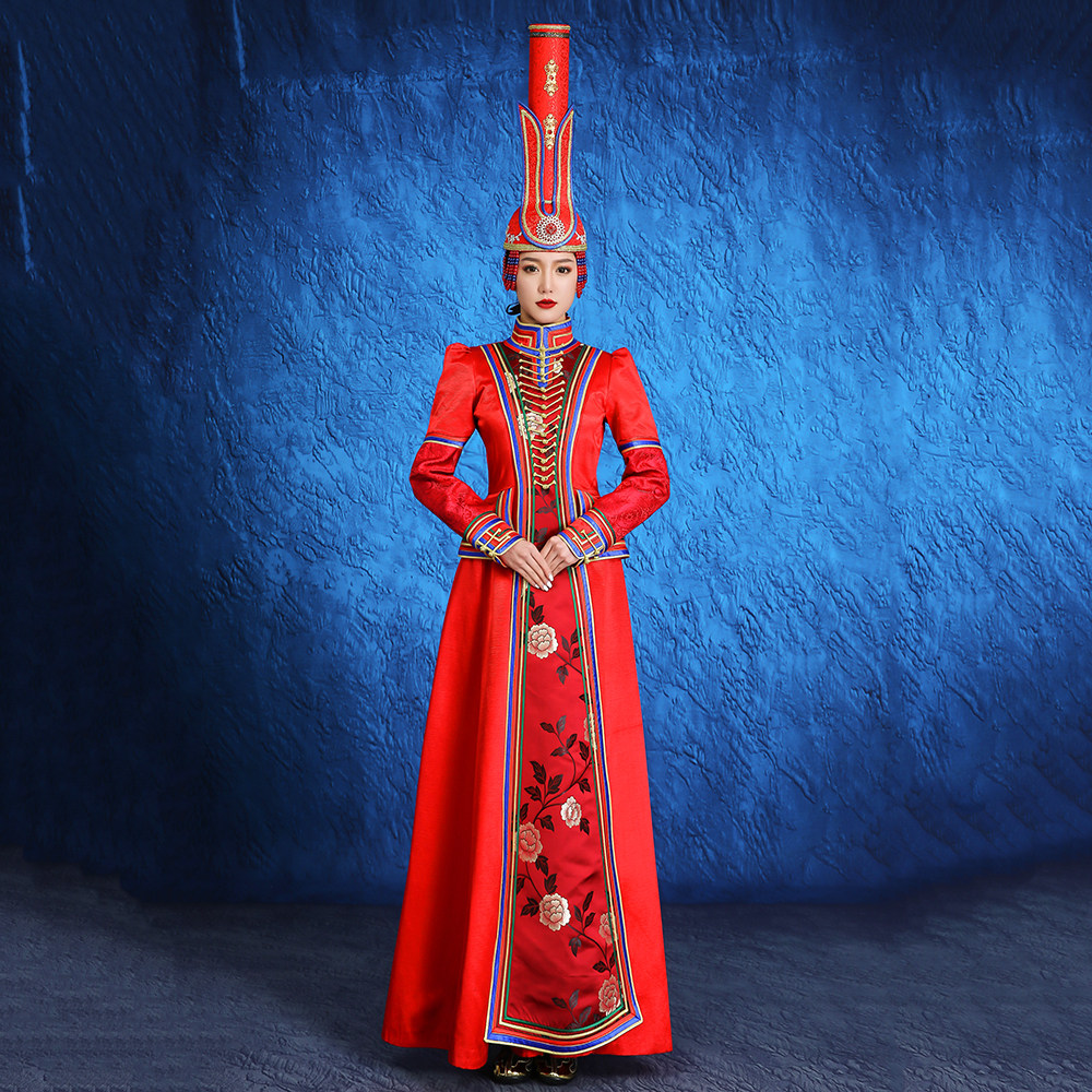 国风刺绣婚礼服饰蒙古袍蒙古走秀礼仪演出服民族风盛装服饰定做