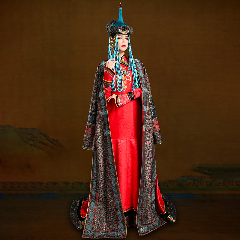 女蒙古袍红色王妃套装内蒙古高端民族服舞蹈演出摄影礼仪婚礼服