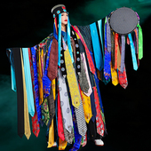 深蓝色蒙古传统演出创意夸张造型款 艳丽长袍传承祈福舞蹈演出满