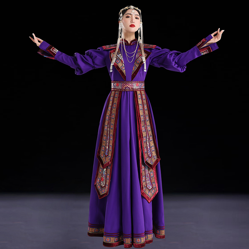 原创女蒙古袍紫色连衣裙内蒙古高端民族服舞蹈演出摄影礼仪婚礼