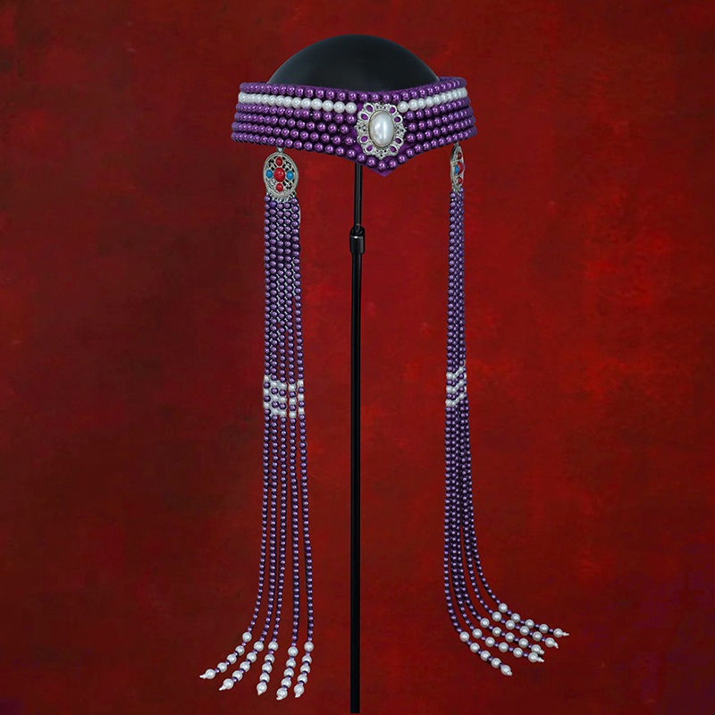 蒙古族紫色头饰民族风发饰品额头链子流苏高端舞蹈演出摄影走秀