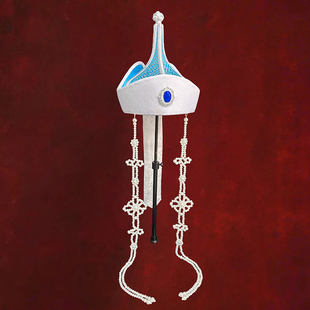 白蓝色女童蒙古族尖顶高帽子舞蹈摄影民族头饰女孩高端走秀演出款