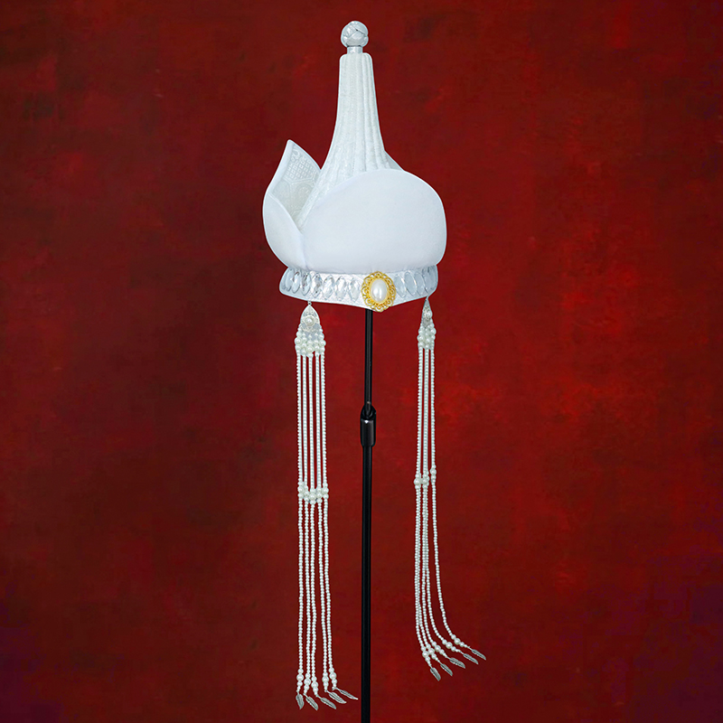 白色成人民族风摄影尖顶流苏头饰蒙古舞蹈演出高端发饰额饰帽子