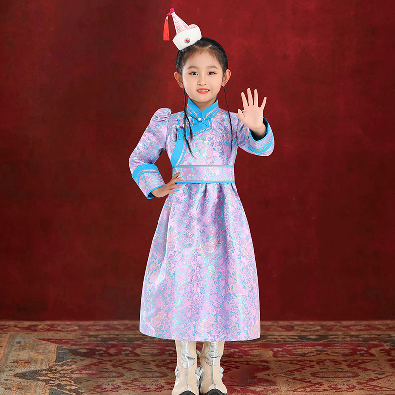 儿童女紫色蒙古袍内蒙古民族舞台装演出礼服生活装日常连衣长裙,童装/婴儿装/亲子装,儿童演出服,淘宝优惠券,粉丝福利购,淘宝优惠卷
