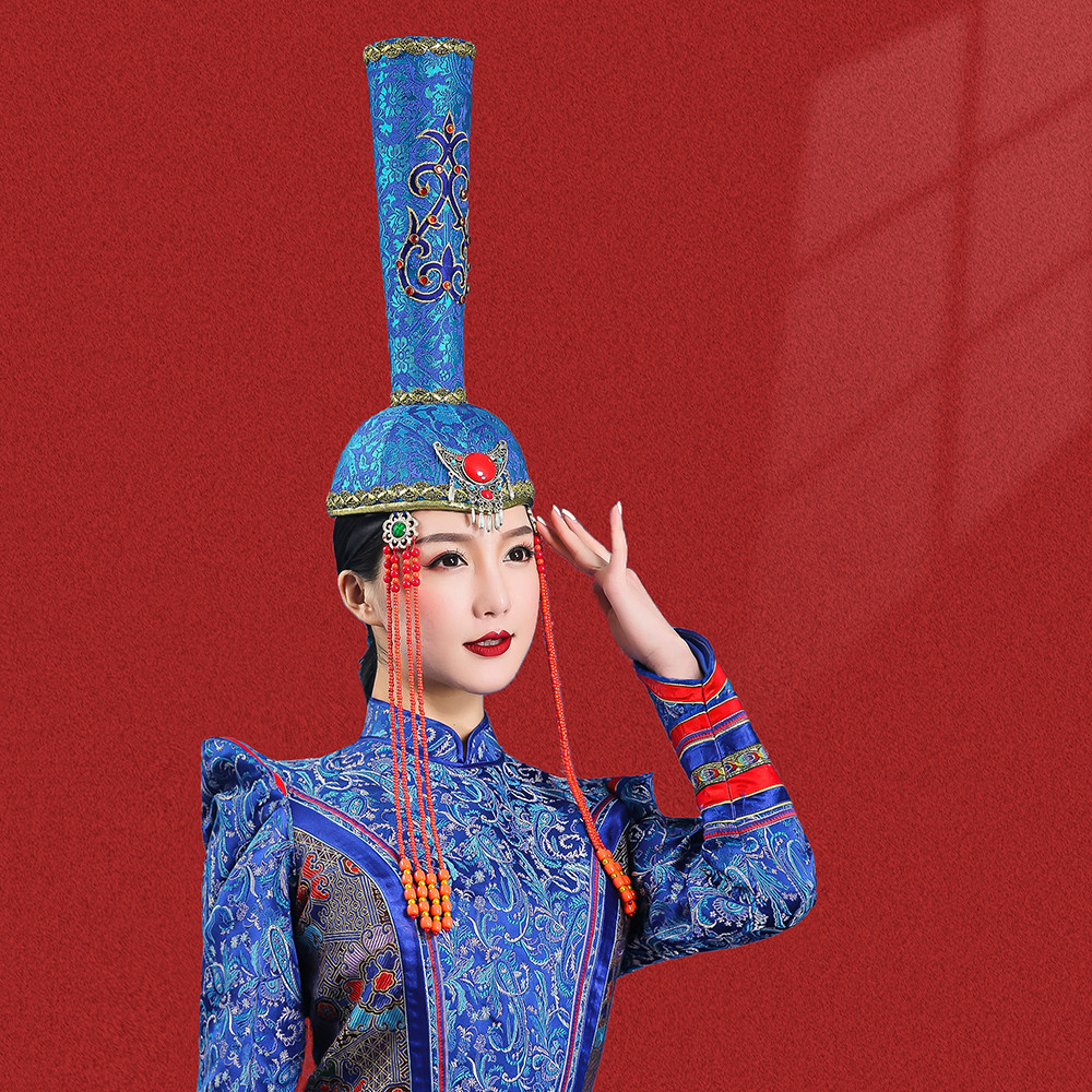 蒙古族高帽子蒙古袍时尚造型走秀新款高端婚礼民族特色帽饰定制