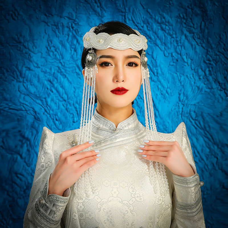 少数民族风白色设计款头饰高端蒙古族婚礼帽子发饰定制异域风情