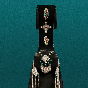 女士蒙古王妃服婚纱摄影黑色元朝贵族帽子写真旅拍头饰内蒙古服饰