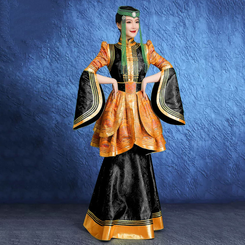 女士蒙古袍藏族元素婚礼服舞蹈演出修身走秀传统摄影写真支持订制