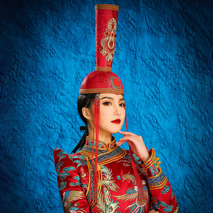 蒙古帽子女婚礼新娘头饰走秀演出舞台表演发饰品异域风情额饰发冠