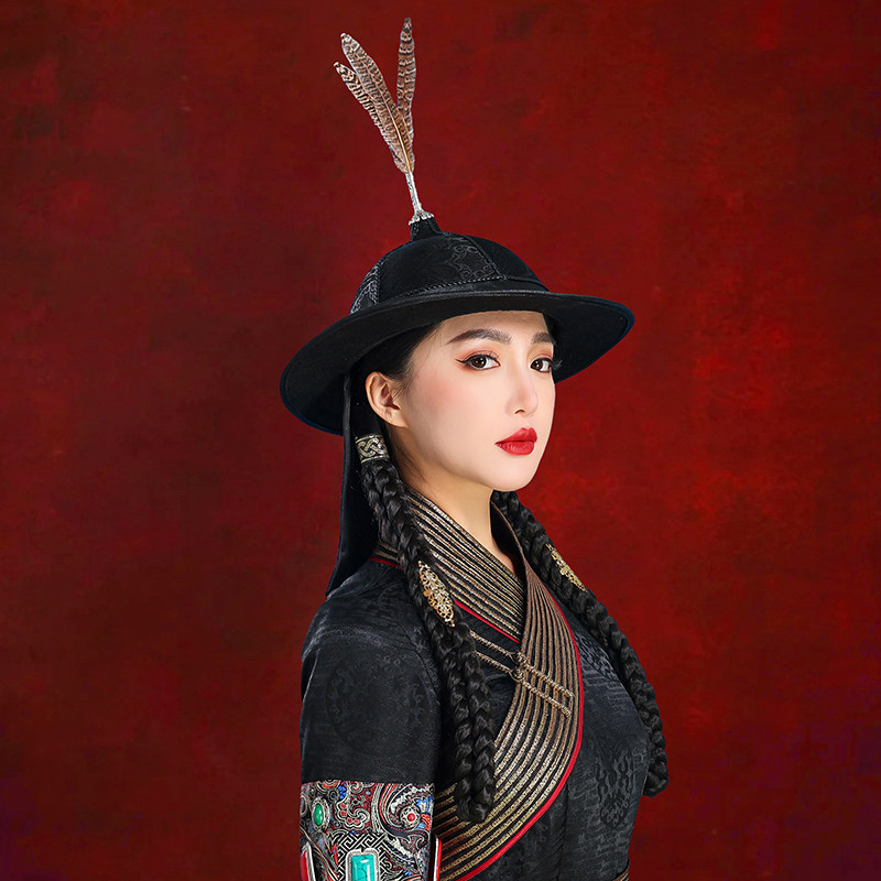 黑色拔笠帽将军王爷帽蒙古族男女同款舞蹈演出摄影头饰日常