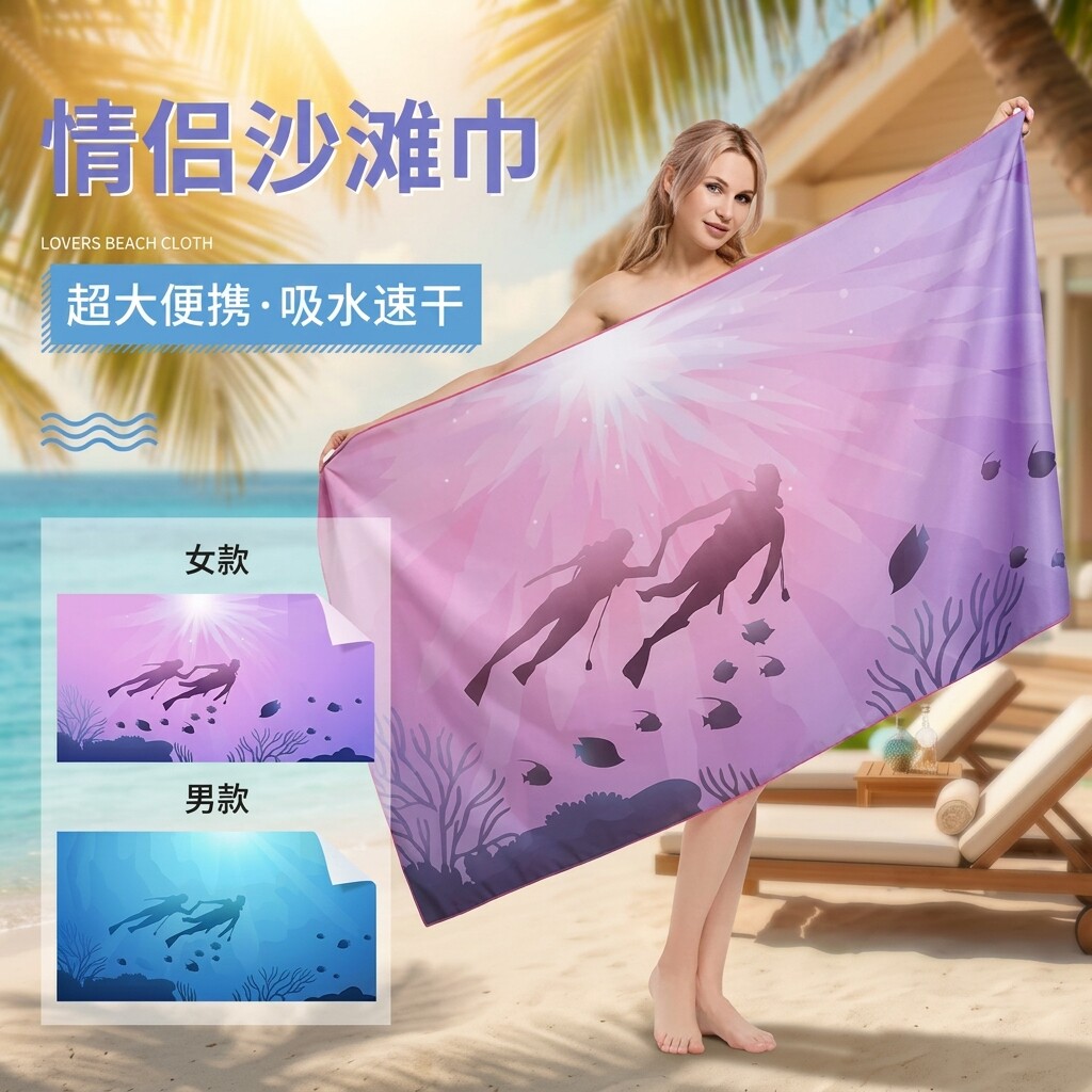 防晒披肩女沙滩浴巾速干便携两用