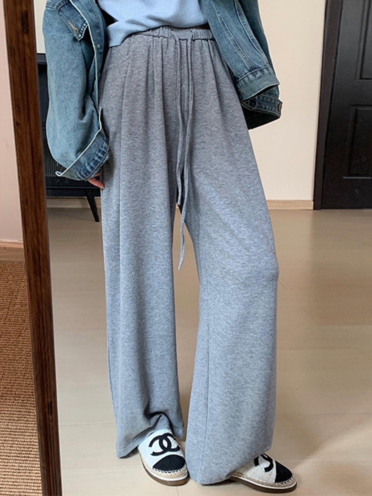 灰色运动阔腿裤女2024秋冬新款高腰宽松直筒慵懒休闲长加绒卫裤子