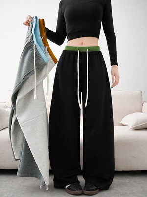 美式运动裤女春秋2026新款撞色裤子高腰直筒阔腿宽松休闲长裤卫裤