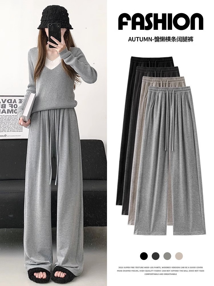 糯米阔腿裤女春秋冬季2024新款宽松直筒垂感加绒加厚运动休闲裤子
