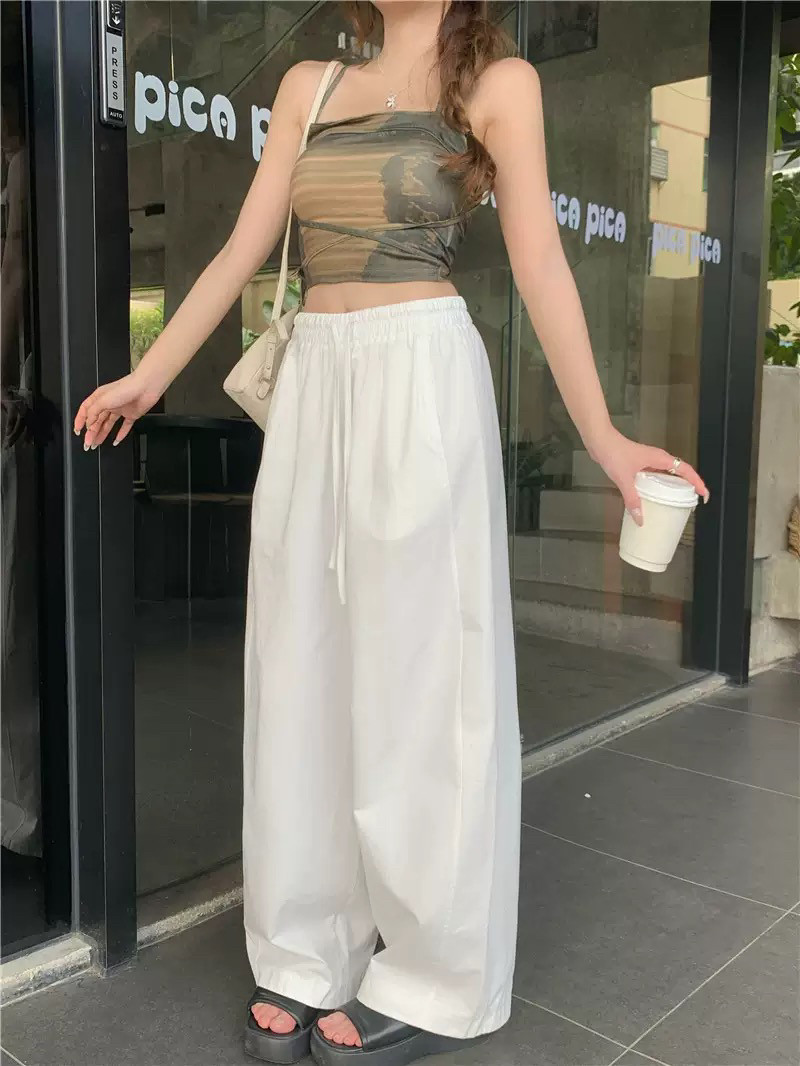 纸皮裤宽松显瘦休闲裤女夏季极简风薄款直筒裤纯色阔腿九分裤新款图片