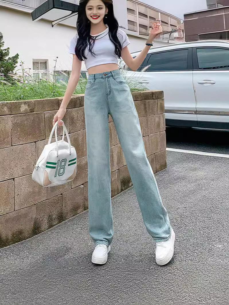 直筒牛仔裤女2024年早春新款爆款高腰显瘦宽松垂感拖地裤子阔腿裤
