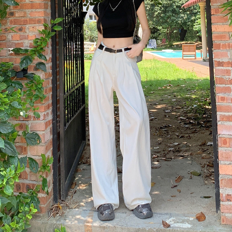 阔腿牛仔裤女春装女2024年新款小个子高腰复古宽松直筒裤子春秋款